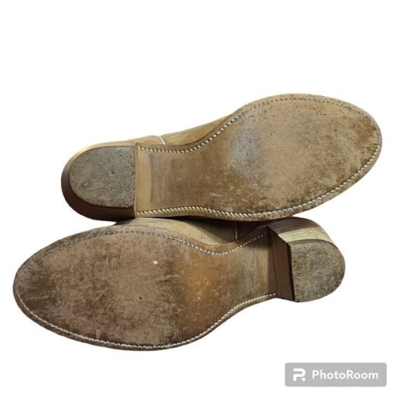 Wolverine Tan Suede Embroidered Heeled Boots Sz 7.5 Coastal Cowgirl Almond Toe - Picture 6 of 14